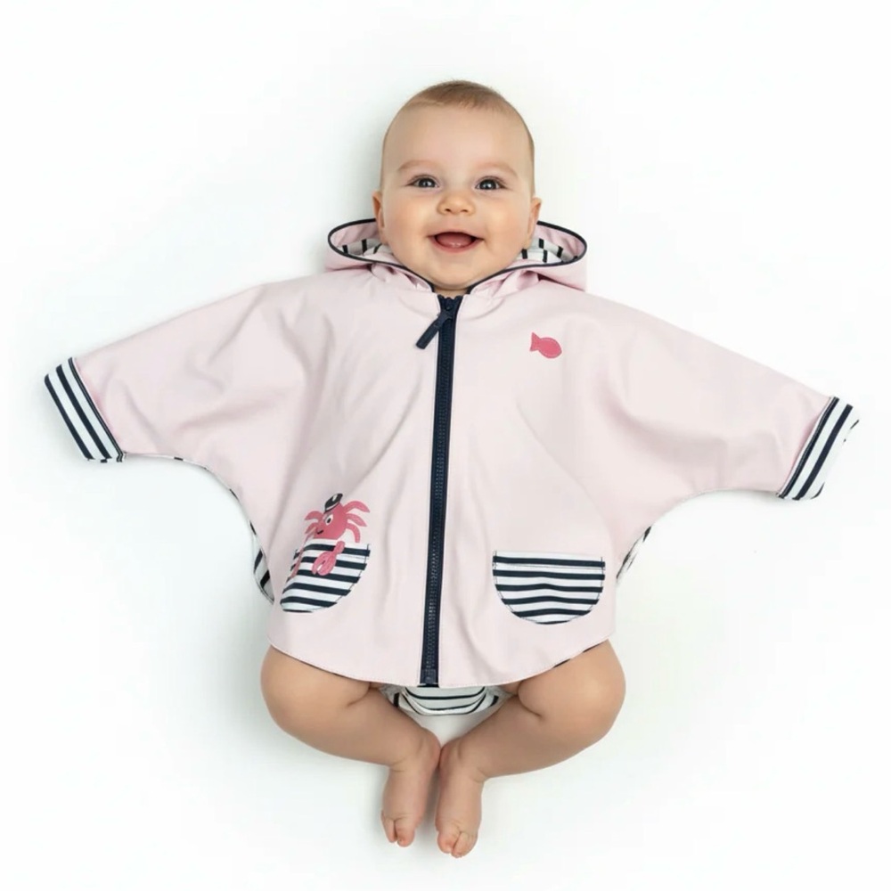 WEEK-END A LA MER Baby “Georgie” Pale Pink Waterproof Cape Rain Jacket  Sz 6M